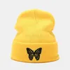 Beanie/Skull Caps Fashion Knitted Beanies Hat Butterfly Embroidery Winter Warm Ski Hats Skullies Caps Soft Elastic Cap Sport Bonnet Men Women