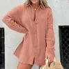 Frauen Tracksuits Revers -Knopf -Shirt Shorts Anzug Mode Casual Long Sleeve Loose 2PC Tracksuit Herbst Feste Farbe einfacher High Street