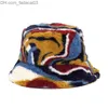 Chapéus de aba larga Chapéus de balde Novo Buckethats de inverno Pursão de peles fofas chapéu de panamá da moda e acolhedor chapéu de pescador letra arco -íris impressão de leopardo z23814