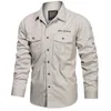 Mężczyzn Casual Shirts Zielone czarne ładunek długie rękawy na 2023 Spring Autumn Design Brand Overize 4xl 5xl Wojskowe Bluzka 230814