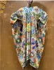 Robes de taille plus Middle East Blogger de la mode d'été Boho V-Colon Muslim Lady Batwing Silk Imprimé Kaftan Robe Causal African Designer 230812