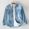 Casual shirts voor heren massief vintage katoenen jeans shirt mannen lange mouwen afslaan kraag mode denim habille homme ts-695