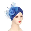 Big Flower Turban for Women Hijab Bonnet Mesh Head Cover Headwrap Hat Muslim CHEMO CAP Pleated Hair Loss beanies headscarf hattar