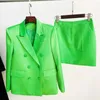 Tvådelad klänningskjol Blazer Suits Green Violet 2023 Bright Satin Double Breasted Loose Jacket Mini Set Women High Quality