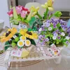 Blocks Creative Mini Watering Can Potted Flower Pot Building Block DIY Desktop Decoration Romantic Assembly Toy Girl Christmas Gift R230814
