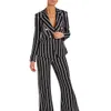 Black Striped Women Pants Suits Loose Fit Formal Long Sleeve Blazer Sets 2 Pieces Custom Made For Wedding Wear