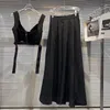 Sukienki robocze ABSGD 2023 Kolekcja letnia Bow Band Bandage Bandage Slim Tank Top Długie spódnica dwuczęściowa Kobiety Black Tracksuits