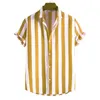 Erkekler Sıradan Gömlek Yaz Hawaii Gömlek 3D Çok Renkli Çizgili Kısa Kollu T-Shirt Moda Kalitesi Artı Beden Giyim