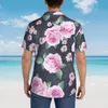 Mäns casual skjortor rosa rosblomma mönster herr hawaiian kort ärmknapp ner strand tropisk blommor