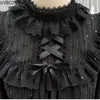 Women's Blouses Victorian Vintage Lolita Blouse Elegant Women Sweet High Collar Ruffle Lace Bandage Tops Female Gothic Long Sleeves Loose