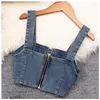 Arbetsklänningar amolapha kvinnor sexig denim båge halter väst hög midja peplum veckade kjolkläder