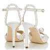 Designerskie sandały sandałów sandały kobiety białe perły obcasy wysokie blokowe obcasy zapinane na kostkę Pasek Pumple Gladiator Pumps EU35-43 z pudełkiem