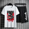 Men's Tracksuits Anime Berserk Two Piece Suits Black Sports Suit Casual Set Cotton Short Sleeve Shirt Summer Drawstring Shorts Fifth Pants