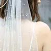 Bridal Veils V03 Veil 1,4 m pojedyncza warstwa z perłami i kwiatami biały ślub z kości słoniowej dla kobiet grzebień z siatki na pannę Małki PROM