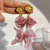 Handmade Crystal Pearl Long Tassel Dangle Earrings Vintage Fairy Flower Fabric Bohemian Jewelry Accessories for Women Statement