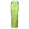 Rokken groen metallic lange rok voor vrouwen hoge taille zomer bodycon mode streetwear bottoms elegante gesplitste dames kleding dropship