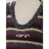 Casual Dresses Vintage Y2k Vest Dress V-neck Sleeveless Knitting For Women Splicing Faux Fur Stripe Contrast Color Vestidos De Mujer