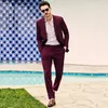 Męskie garnitury Burgundy Business Men for Wedding Groom Tuxedo Patters Pants 2cece Slim Fit Groomsmen Blazer Costume Homme Smoking Kurtka