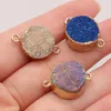 Pendant Necklaces Natural Semi-precious Stone Blue Yellow Crystal Duzy Round Connector For DIY Necklace Jewelry Making Charm Gift 15x23mm