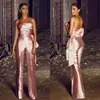 Trend Rose Pink Jumpsuit Evening Dresses Sexy Strapless Silk Satin Pant Prom Party Dresses With Big Bow 2021 Cheap robes de so289S