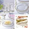 Gerechten platen 2021 gevuld 13 inch ronde bruiloft Clear sier/gouden glazen kralen laderpatesplaat voor tafel decoratie Dh9488 drop dhzav