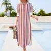 Casual Dresses Retro Striped Chiffon Dress Colorful Print Beach Street Style Woman Sexy Pattern Clothes Big Size