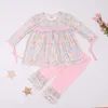 Set di abbigliamento Design autunnale Vestiti per neonate Set floreale a maniche lunghe in cotone Abito rosa per bambini Dolce Abbigliamento semplice per bambini