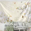 Tapisserier Flower and Bird Ink Målning Tapestry Wall Hanging Antique Hippie Tapiz Eesthetic Room Home Decor Bakgrund Tyg R230812