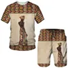 Herren Traursuits Mode Männer Sommer Crew Neck Kurzarm Top/Shorts/Retro Ethnic Style Afrikanische Kleidung Street Outfits Freizeitsportanzug