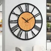 Wall Clocks 3D Large Wall Clocks Nordic Roman Numerals Retro Round Wood Metal Iron Accurate Silent Hanging Ornament Living Room Decoration 230814