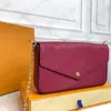 Tasarımcı Crossbody Çanta Kadın Zinciri Çanta Felicie Pochette Kart Tutucu Lüks Çantalar Çiçekler Cüzdan Tasarımcı Omuz Deri Cüzdan Para Çantaları 3 PCS/SET