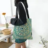 Boodschappentassen groen en gouden mandala patroon tas vrouwen canvas schoudertas duurzame boeddha boeddhisme bloemen supermarkt shopper