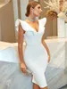 Lässige Kleider Rückenless V Neck sexy Kleid elegante weiße Rüschen Bodycon Fashion Party Vestidos Style gestrickt Slim Ladies Bandage