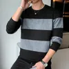 Heren Hoodies gestreepte plaid sweatshirts mannen winter mannelijke casual tops round-neck lange mouw hoodless sport warme losse pullovers 5xl