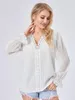 Dames blouses wsevypo dots afdrukken chiffon casual lange mouw kanten haak v nek losse shirts herfst lente dagelijkse kantoortoppen