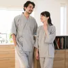 Etnik Giyim Erkek Kadın Çiftler Pijamalar Set Japon Tarzı Kimono Yukata Hırka Slaıwear Cobe Üst Pantolon Kapalı Ev Banyıl Pijamaları