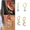 Boucles d'oreilles cerceaux Émail bleu pour femmes fille dysing huile lune étoile Huggie Bringle orecchini cadeau bijoux accessoires