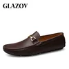 Robe chaussures Glazov italien hommes marques décontractées sans lacet formel luxe hommes mocassins mocassins en cuir véritable marron conduite 230814