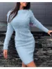 Casual Dresses Autumn Sexig sammet kvinnor klänning rosa långärmad mager o-hals bandage midi vinter kvinnliga varma mode eleganta kläder