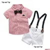 Clothing Sets Baby Boy Gentleman Clothes Set Summer Suit For Toddler Striped Shirt With Bow Tieaddsuspenders White Shorts Formal Boy Dh8Yj