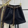 Women's Shorts High Waist Solid Color Loose Fashion Summer Female A-line With Belt Casual Versatile Pocket Patchwork Short Pants