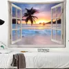 Tapestries Window Beach Forest Tapestry Sunrise Over The Sea Wall Hanging Landscape Style Home Decor R230812