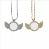 wholesale Sublimation angel wing necklace custome with Chain Set Blank Rhinestone Necklace Bezel Pendant Tray LL