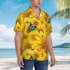Camisas casuais masculinas girassol borboleta masculina havaiana de manga curta