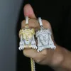 Modedesigner bling Jesus Kristus huvud hänge charm halsband hip hop kvinnor män full asfalterad rosa blå 5a kubik zirkoniumfest gåva smycken