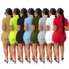 Kvinnors shorts Två stycken snörning Set skjortor Kvinnor Casual Matching Suit Streetwear Female Patchwork Pocket Outfits