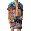 Men's Tracksuits Sunset Beach Print Facation Men Desenta Palm Tree Casual Set Pattern Summer Shorts Terno havaiano de duas peças