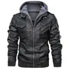 Herrjackor Hood Crew Men's Casual Stand Collar Pu Faux Leather Zip-Up Motorcykel Bomber Jacket 230812