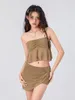 Spódnice 2 -częściowe letnie stroje Ruched Mesh Bandeau i elastyczne nieregularne mini spódnice streetwearne ubrania estetyczne