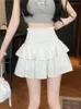Spódnice houzhou słodkie białe mini kobiety kawaii w stylu Preppy Ruffles koreańskie mody streetwear y2k a-lini-lini wysokiej talii
